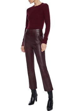 Genuine lambskin leather handmade trouser Wine Colored Pants, Nye Party Dresses, Formal Pants Women, Formal Pant, Color Pants, Leather Pants Women, Ink Clothes, Leather Pant, Detailed Sweater