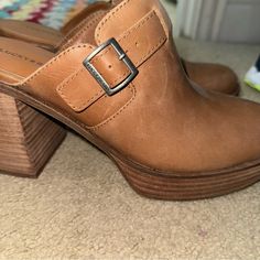 Never Worn, Pairs Great With Jeans And Skirts - Tan Distressed Leather Size 9.5 Lucky Brand Shoes, Leather Clogs, Shoes Brand, Distressed Leather, Brand Shoes, Mule Clogs, Mules Shoes, Shoe Brands, Tan Leather