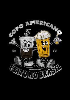 two glasses of beer with the words copo americano and an image of a smiling face