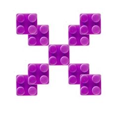 four purple lego blocks arranged in the shape of a number five on a white background