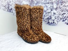 Exclusive leopard print high fur boots! Amazing look! Made from pony fur. These boots are invaluable boots for cold winter weather. They are designed for women who love the uniqueness and warmth, as withstand up to 30 degrees Celsius below zero. Good for cold winter: dry snow or frost weather. Additionally, inside insulated by genuine sheepskin. Only high quality materials are used, so this amazing boots will last you a long time! SIZES (EU): Sizes 36, 37, 38, 39, 40, 41 are available. (we'll se High Fur Boots, Winter Fur Boots, Animal Print Boots, Below Zero, Leopard Boots, Animals Print, Warm Boots, Beautiful Boots, Glass Slipper