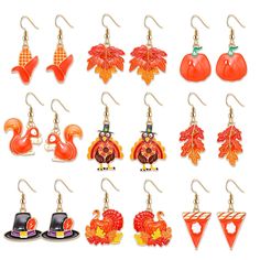 PRICES MAY VARY. ღ Thanksgiving Earrings: We have a variety of cute fall earrings that reminds of Thanksgiving and all the things to be thankful for. 9 pairs hook earrings in one set, designed with classic Thanksgiving elements like pumpkin, maple leaf, turkey, squirrel and so on, various styles to easily match your different Autumn outfits and create a strong festive atmosphere ღ Autumn Earrings Set: If you love everything about the Fall, you can wear our beautiful Maple Leaf Earrings that can Thanksgiving Earrings, Leaf Turkey, Classic Thanksgiving, Autumn Earrings, Autumn Party, Harvest Pumpkin, Cute Squirrel, Polymer Clay Jewelry Diy, Pumpkin Earrings