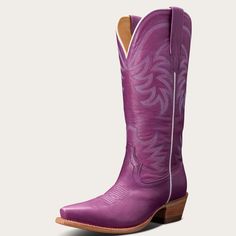 The Annie is features a classic leather look with a tall heel. It's handcrafted to make this women's knee-high cowgirl boot the perfect tall cowgirl boot! | Tecovas Women's The Annie Cowgirl Boots, Snip Toe, 14'' Shaft, Violet, Cowhide, 2'' Heel, Size 8 B Tall Cowgirl Boots, Ranch Boots, Purple Boots, Roper Boots, Cowgirl Boot, Shoes Booties, Classic Leather, Leather Care, Tall Boots