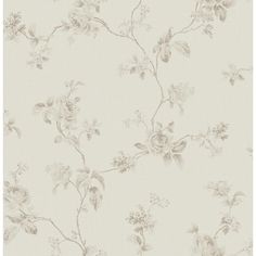 a wallpaper with flowers and leaves in grey on a light beige background, it is very