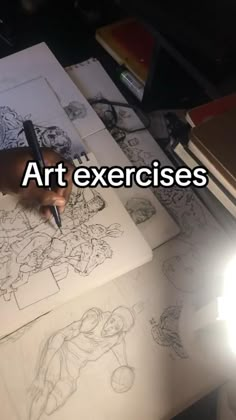 a person is drawing on paper with a light in front of them and the words art exercises above it