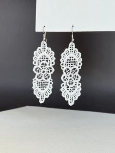 White lace earrings, textile earrings, lightweight earrings, gift for her, cotton earrings, elegant boho earrings, art deco earrings  * Can be dressed up or worn more casually * Many options to style Thank you for visiting my little shop! Cotton Earrings, Textile Earrings, Deco Earrings, Earrings Art, Lace Earrings, Earrings Elegant, Art Deco Earrings, Lightweight Earrings, Light Weight Earrings