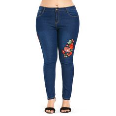 Plus Size High Waisted Flower Jeans - Denim Dark Blue - 3O81436512 - Original Design-Women's Clothing, Bottoms  #Bottoms #Original #DesignWomen's #Clothing # #Bottoms Women's Plus Size Jeans, Flower Jeans, Cheap Jeans, Trendy Plus Size Clothing, Flower Applique, Plus Size Womens Clothing, Plus Size Jeans, Cut Jeans, Fashion Pants