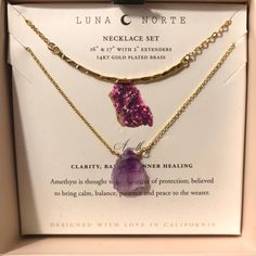 Create A Bundle And Save Luna Norte Double Necklace Brand New In Box Yellow Gold Plated Amethyst Stone Is Shades Of Lavender & Purple And Opaque Accompanying Necklace Is A Curved Bar Shape Delicate Chain All Jewelry Is Buy One Get One 50% Off Of The Lower Priced Item! Shades Of Lavender, Double Necklace, Curved Bar, Amethyst Gold, Necklace Brands, Delicate Chain, Lavender Purple, Buy One Get One, Amethyst Stone