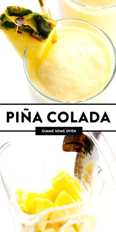 pine colada in a blender with the title overlay