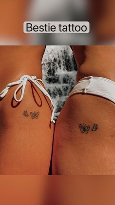 two women's butts with small tattoos on their thighs and the words bestie tattoo above them