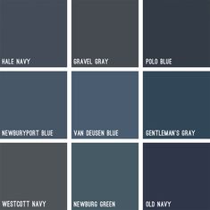 many shades of blue and gray are shown in this image, with the names on them