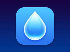 an app icon with water drop in the center and blue background, on top of a dark