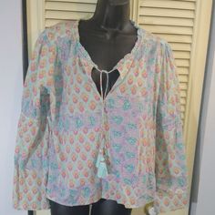 Anthropology Boho Mix Print Shirt New With Tags. This Had Very Muted Colors Of Mint Green, Blue And Pinky. Cute For The Summer . Printed Long Sleeve Tops For Beach, Bohemian Spring Patterned Shirt, Summer Long Sleeve Patterned Blouse, Bohemian Patterned Shirt For Spring, Bohemian Beach Shirt For Spring, Bohemian Shirt For Spring Beach Occasion, Casual Long Sleeve Peasant Top For Beach, Summer Long Sleeve Cotton Blouse, Casual Cotton Peasant Top For Vacation