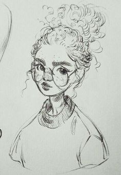 a drawing of a woman with curly hair and glasses