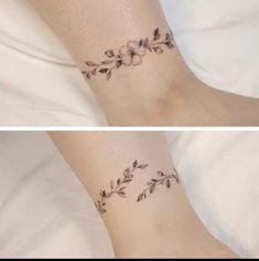 two pictures of the same person's foot with flowers on them