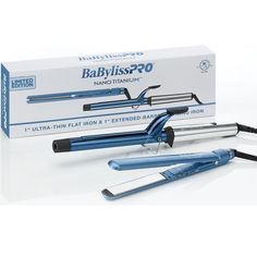 BaByliss Pro Nano Titannium 1" Extended-Barrel Curling Iron & 1" Ultra-Thin Flat Iron Combo #BNTPP62UC
The BaBylissPRO® Nano Titanium™ line of professional tools features a unique combination of the latest and most effective technologies. Ultra-lightweight and durable tools let you easily switch between smooth and shiny styles and long-lasting radiant curls.
FEATURES AND BENEFITS• EXTENDED BARREL CURLING IRON:• 2” longer barrel than traditional curling barrels, perfect for long hair• 5 easy to read digital temperature settings up to 430°F, for all hair types• Limited 2-year warranty• ULTRA-THIN FLAT IRON:• Nano Titanium™ plates deliver highly efficient heat transfer and instantly smooth and shine• 5" extended plates for faster straightening• 50 heat settings – up to 450°F for all hair type Hair Color Removers, Hair Dryer Comb, Beard Wax, Hair Color Remover, Barber Razor, Barrel Curling Iron, Colour Remover, Thinning Shears, Barber Supplies