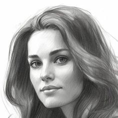 a pencil drawing of a woman with long hair