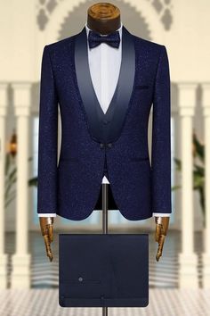 Get your suit rental today from Tailorforall. Our designer Navy Blue Three Pieces Shawl Lapel Wedding Men Suits come in modern styles & colors that are priced to fit your budget. Lapel Wedding, Tuxedo Wedding, Tuxedo For Men, Wedding Men, Mens Suits, Single Breasted, Shawl, Navy Blue, Prom