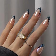 Black French Tip Nails With Chrome, Black French Tip Nails Chrome, Black French Tips With Chrome, Chic Nails Black, Black French Tip With Chrome, Gel X Nails Chrome, Elegant Nails For Work, Unique French Tips, Nails Ideas Almond Shape