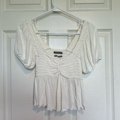 White Urban Outfitters Brand Top That Looks Like A Milkmaid Style With Little Poofy Sleeves. Never Worn! Very Cute, Just Not My Style. Looks Like It Would Do Well As An Under Layer For A Renaissance Fair Outfit Too! Milkmaid Blouse, Poofy Sleeves, Fair Outfit, Fair Outfits, Work Tops, Urban Outfitters Tops, White Tops, Urban Outfitters, Top Blouse