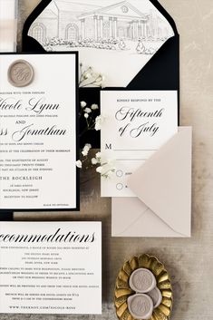 the wedding stationery was done in black, white and gold with an embellishment