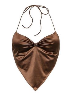 Chic Fitted Brown Halter Top, Satin Scarf Top, Womens Party Tops, Satin Shirts, Floral Aesthetic, Satin Scarf, Womens Halter Tops, Backless Crop Top, Trendy Streetwear