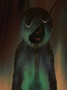 a painting of an evil looking creature with glowing eyes