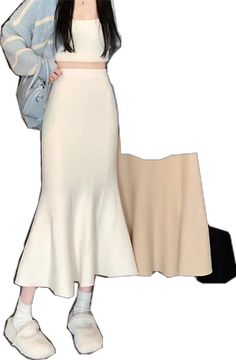 High Waist Stretch Beige Skirt, High Waist Beige Stretch Skirt, Beige Fitted High Waist Maxi Skirt, Beige High Waist Fitted Maxi Skirt, Fitted High Waist Beige Maxi Skirt, Casual White Full-length Skirt, Casual White Full Length Skirt, Casual Full-length Beige Skirt, Casual Full Length White Skirt