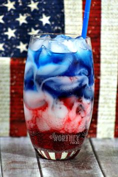 an american flag drink with red, white and blue liquid