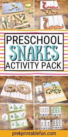 the preschool snakes activity pack is shown with pictures and instructions to make it easier for children to learn