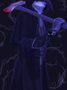 a painting of a man holding a scythe