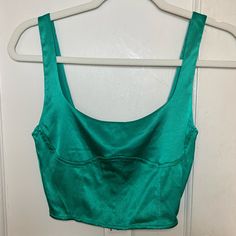 Fitted Clover Green Crop Tank From Zara. Never Worn. Bought And Was Too Small. Has Hidden Zipper Detail On Side. Green Crop Top Tank For Night Out, Zara Fitted Green Crop Top, Chic Green Zara Crop Top, Chic Green Crop Top By Zara, Green Crop Top Tank For Party, Zara Croptop, Silver Tank Top, Zara Tank Top, Pink Halter Top