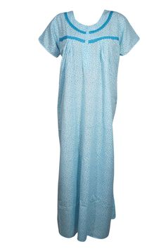 Blue V-neck Nightgown For The Beach, Blue Spring Vacation Nightgown, Blue Relaxed Fit Maxi Dress For Daywear, Light Blue Bohemian Maxi Dress For Daywear, Blue Flowy Maxi Dress For Loungewear, Maxi Length Dress For Home, Blue Long Maxi Dress With Relaxed Fit, Blue Relaxed Fit Maxi Dress, Blue V-neck Nightgown For Beach