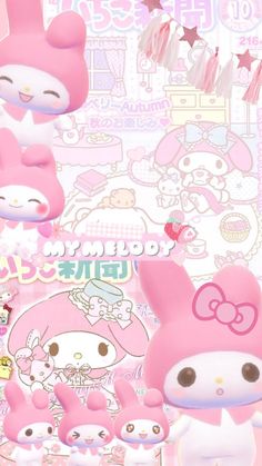 an image of hello kitty wallpaper with many different characters on it, including cats and kittens