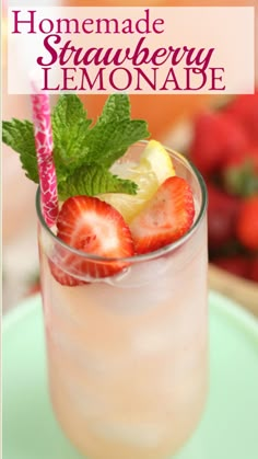 an easy strawberry lemonade drink with strawberries and mint