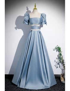 10% off now! long blue square neck satin formal dress with beading online. Sheprom offers formal, party, casual & more style dresses to fit your special occasions. Blue Evening Dress With Fitted Bodice And Short Sleeves, Blue Square Neck Prom Dress, Short Sleeve Satin Evening Dress For Prom Season, Blue Short Sleeve Evening Dress For Banquet, Elegant Short Sleeve Homecoming Evening Dress, Elegant Short Sleeve Evening Dress For Homecoming, Sky Blue Prom Dress, Satin Long Prom Dress, Blue Evening Dress