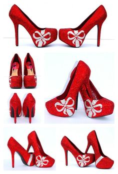 Red Swarovski Crystal Heels with Crystal Bows – Wicked Addiction Clear Pumps, Satin Wedding Shoes, Crystal Pumps, Clear Shoes, Christmas Shoes, Crystal Heels, Bow Pumps, Red Pumps, Crystal Shoes