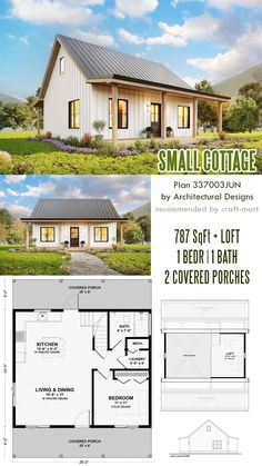 the small cottage plan is designed to be very compact and has two lofts on each floor