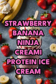 A photo of a  Strawberry Banana Ninja Creami Protein Ice Cream which is a type of Ninja Creami Protein Ice Cream Creami Protein Ice Cream, Ice Cream Easy, Nutritious Desserts, Awesome Desserts, Protein Ice Cream