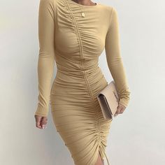 Brand Name: WannaThisSilhouette: SheathOrigin: CN(Origin)Season: AutumnNeckline: O-NeckSleeve Style: RegularDecoration: Draw StringStyle: CasualDresses Length: Knee-LengthMaterial: PolyesterMaterial: SpandexAge: Ages 18-35 Years OldProfile Type: HModel Number: JY21583PFClosure Type: PulloverSleeve Length(cm): FullType: RegularRelease Date: Autumn 2021Fabric Type: Chemical FiberGender: WOMENMaterial Composition: Synthetic FiberWaistline: empirePattern Type: SolidColor: Blue,Apricot,OrangeSeason: Ruched Long Sleeve Dress, Orange Bodycon Dress, Dramatic Dresses, Comfort Shoes Women, Women Long Sleeve Dress, Ruched Midi Dress, Dress Bodycon, Vintage Streetwear, Long Sleeve Bodycon Dress