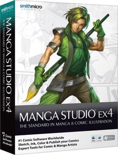 the box art for manga studio ex4, featuring an image of a male character holding