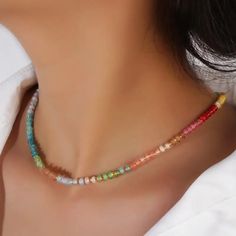 Multicolor beaded necklace -Length: 15"/38 cm -Lobster Clasp Necklace Length, Stone Necklace, Earring Necklace, Beaded Earrings