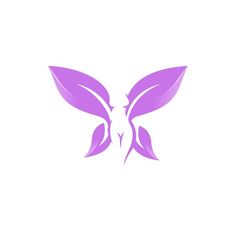 a purple butterfly with leaves on it's wings, logo design for a beauty brand