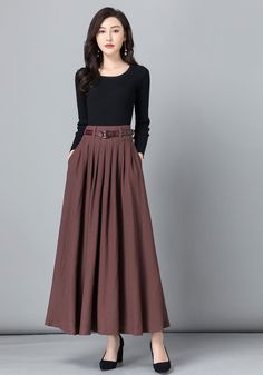 "Get dressed and out of the door in classic good looks with this pleated Long maxi skirt, crafted with soft cotton linen fabric, featuring pleated waist detail and two big pockets. DETAIL * More color available https://etsy.me/3gLwNaL * 50% linen,50% cotton * Not see through * Pleated around waist * Two pockets * Belt loops on waistband * Right Side zipper closure * Perfect for spring and summer, autumn * More color SIZE GUIDE Size vary between Brand and Country Please get your body measurement Brown Office Skirt With Pockets, Elegant Cotton Skirt With Pleated Waist, Cotton Maxi Skirt With Pleated Waist, Cotton Pleated Office Skirt, Cotton Skirt For Work In Solid Color, Solid Color Cotton Skirt For Work, Cotton Pleated Lined Skirt For Work, Cotton Pleated Waist Skirt For Work, Cotton Pleated Skirt For Office