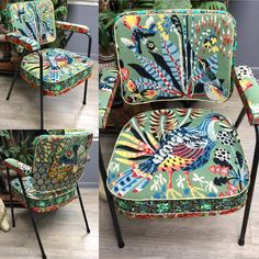 two pictures of chairs with different designs on them