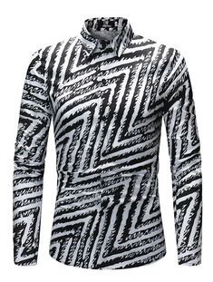 Men Fashion Long Sleeve Shirt with Stripe Motifs - Black Stripe - 3M66535612 - Men's Clothing, Men's Tops & T-Shirts, Men's Shirts  #MensShirts #Men's #Clothing # #Men's #Tops #& #TShirts # #Men's #Shirts Mens Long Sleeve Shirts, Best Casual Shirts, Mens Shirts Online, Business Casual Shirts, Black And White Lines, Artistic Style, Button Down Shirt Mens, Business Casual Men, Basic Shirts