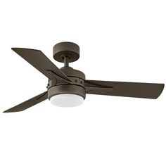 a ceiling fan that has a light on top of it, and two blades in the middle