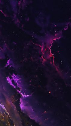 the night sky is filled with stars and clouds, as well as purple hues