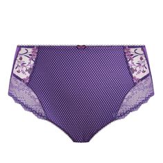 High-waisted panty ELOMI Charley Luxury Full Cup Padded Intimates, Elegant High Waist Lined Bottoms, Summer Brief Bottoms Partially Lined, Brief Panty And Stocking, Elegant Purple Brief Bottoms, Luxury Low-cut Intimates With Padded Cups, Lavender Fitted Intimate Briefs, Embroidered Tulle, Lace Insert