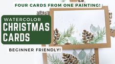 watercolor christmas cards with pine cones and evergreen leaves are featured in this postcard